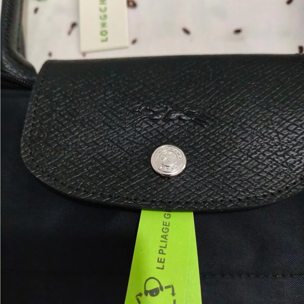 Longchamp Black Tote with Neon Green Trim